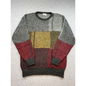 Schiesser Sweater Mens Large Gray Colorblock‎ Wool Pullover Cozy Y2K Grandpacore